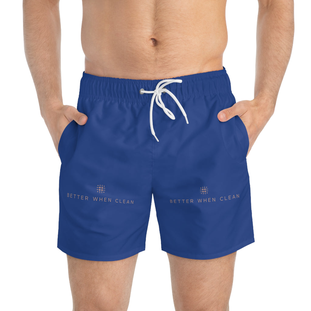 Men's Blue Swim Trunks - 'Better When Clean' Summer Shorts