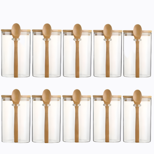 10PCS Glass Jars with Airtight Bamboo Lids & Spoons